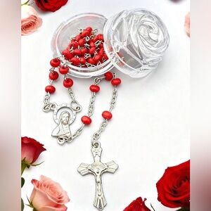 Rose Scented Wood Catholic Rosary with Case Religious Prayer New without tags